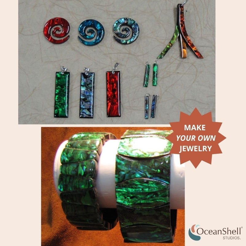Ocean Shell Studios. Abalone Shell Inlay Veneer for DIY or Professional Inlay Embellishments - Sustainable New Zealand Paua Emerald Green- With 3M Double Sided Tape Backing - 9.45"X2.75" - Image 3